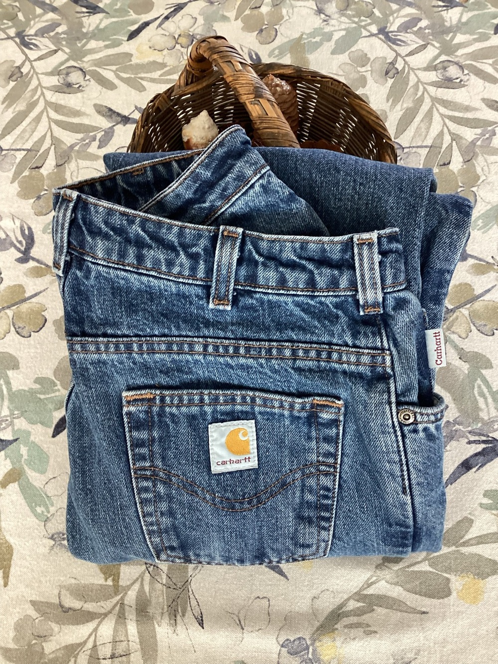 Carhartt Womens Flannel Lined Straight Leg Jeans 4x32 WB172 VIO Blue Plaid